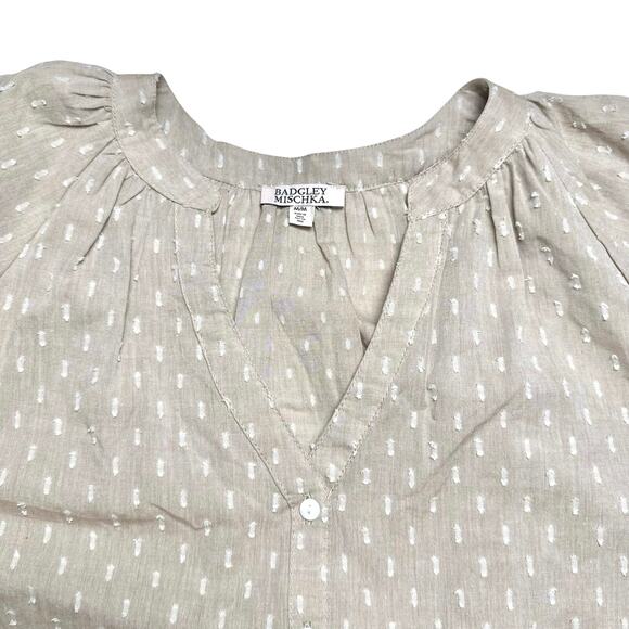 Badgley Mischka | Women | Sand Swiss Dot Cotton Puff Sleeve Blouse Top | Medium - Picture 10 of 14